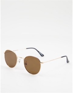 Круглые солнцезащитные очки в стиле унисекс в золотистой оправе с коричневыми стеклами Hello A.kjaerbede