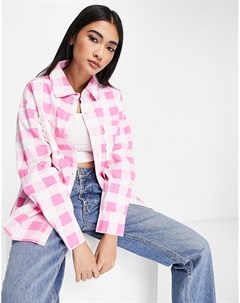 Рубашка в клетку в стиле oversized с карманами с оборками по краям от комплекта Neon rose