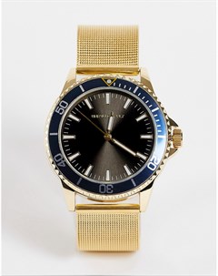 Золотистые наручные часы с бирюзовым безелем 40 мм и сетчатым браслетом Asos design