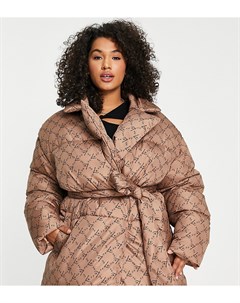 Утепленная куртка с запахом и принтом монограммы Curve Asos luxe