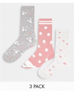 Набор из 3 пар носков до щиколотки с принтом котиков и в горошек разных цветов Women'secret