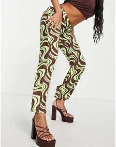 Расклешенные атласные брюки с закрученным принтом мятного и шоколадного цвета от комплекта Hourglass Asos design