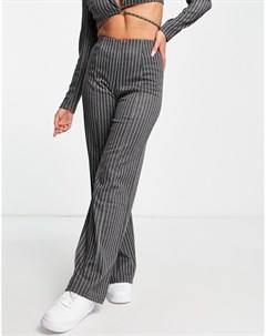 Трикотажные брюки с широкими штанинами серого цвета в тонкую полоску Asos design