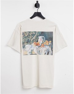 Бежевая футболка с принтом картины Поля Сезанна на спине и надписью Cezanne в университетском стиле Vintage supply