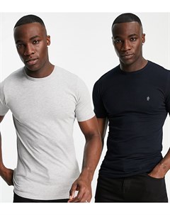 Набор из 2 футболок темно синего и светло серого цветов с круглым вырезом Tall French connection