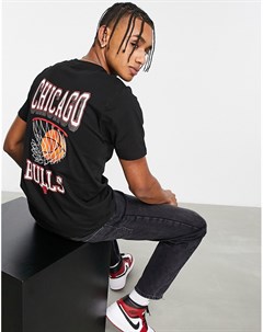 Черная футболка с принтом баскетбольного кольца на спине Chicago Bulls New era