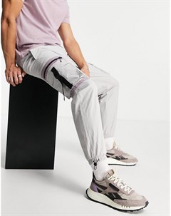 Светло серые брюки карго свободного кроя с накладными карманами Topman