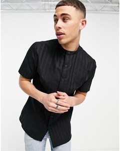 Черная оксфордская рубашка в полоску с короткими рукавами Premium Topman