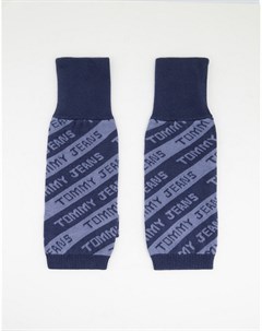 Темно синие перчатки без пальцев в полоску с логотипом Tommy jeans