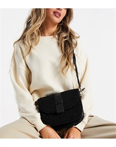 Черная плюшевая сумка через плечо с плетеным ремешком Exclusive Glamorous