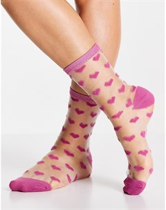 Розовые сетчатые носки с принтом сердец Valentines Gipsy
