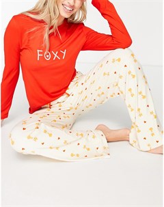 Длинный пижамный костюм с надписью Foxy красного и кремового цветов Loungeable