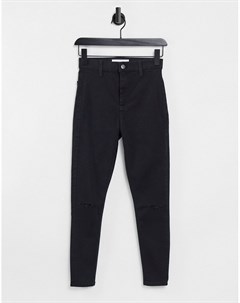 Черные зауженные джинсы с двойной рваной отделкой на коленях Joni Topshop