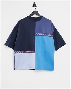 Синяя oversized футболка в стиле колор блок с тесьмой Asos design
