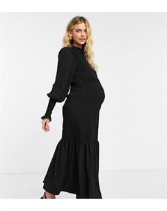 Черное присборенное платье миди с оборкой по нижнему краю ASOS DESIGN Maternity Asos maternity