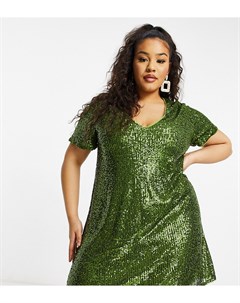 Оливково зеленое платье рубашка мини с пайетками Jaded rose plus