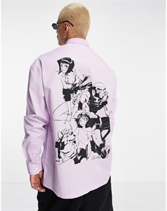 Сиреневая oversized рубашка с принтом из аниме Ковбой Бибоп на спине в стиле 90 х Asos design