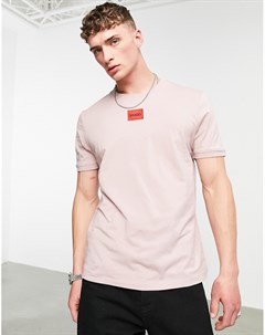 Светло розовая футболка с контрастным прямоугольным логотипом Diragolino212 Hugo