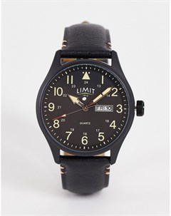 Черные часы с ремешком из искусственной кожи и циферблатом с указателем даты Limit