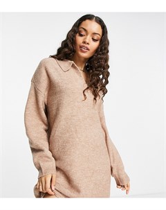 Бежевое вязаное платье мини с воротником ASOS DESIGN Petite Asos petite