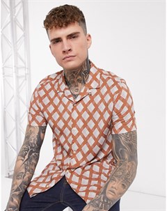Рубашка с воротником с лацканами и геометрическим принтом коричневого цвета Topman