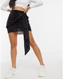 Черная мини юбка с драпировкой и блестящей отделкой Na-kd