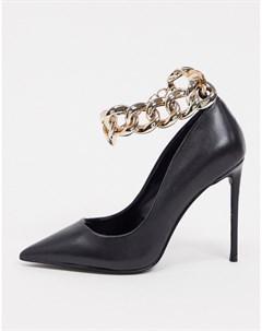 Черные туфли на каблуке с золотистым ремешком цепочкой на щиколотке Decadent Steve madden