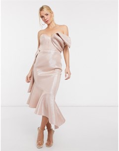 Розовое асимметричное платье миди с блестками и складкой Asos design