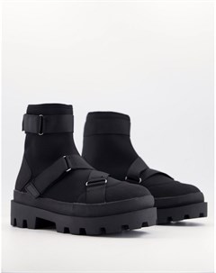 Черные ботинки челси на толстой подошве с ремешками Asos design
