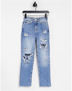 Голубые джинсы в винтажном стиле с рваной отделкой New look