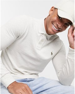 Кремовая узкая футболка поло с длинными рукавами Polo ralph lauren