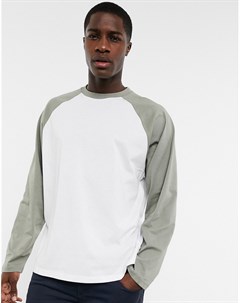 Белый лонгслив в стиле oversized с зелеными рукавами реглан Asos design