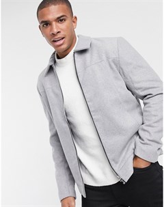 Светло серая куртка харрингтон в строгом стиле из ткани с добавлением шерсти Only & sons