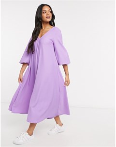 Фактурное свободное платье миди фиолетового цвета с V образным вырезом Asos design