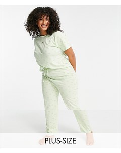 Зеленая длинная пижама с мелким принтом авокадо Plus Brave soul