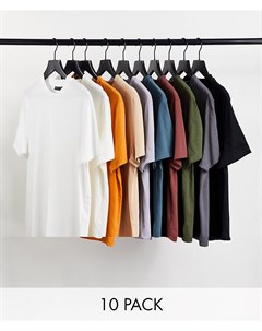 Комплект из 10 разноцветных футболок из органического хлопка с круглым вырезом Asos design
