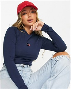 Боди темно синего цвета с длинными рукавами и логотипом Tommy jeans