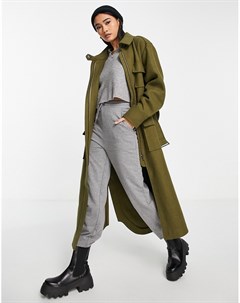 Удлиненное пальто в утилитарном стиле цвета хаки с поясом Topshop