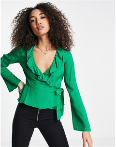 Зеленый жаккардовый топ с запахом Topshop