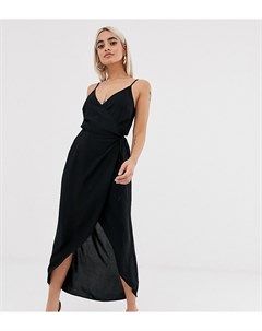 Черное платье макси на бретельках с запахом ASOS DESIGN Petite Asos petite