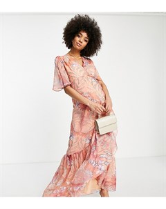 Коралловое платье макси с запахом и цветочным принтом Hope and ivy maternity