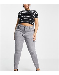 Серые зауженные джинсы с завышенной талией и рваной отделкой на колене Callie Noisy may curve