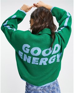 Вязаный джемпер зеленого цвета с надписью Good energy Topshop