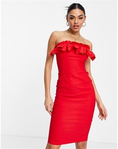Облегающее красное платье без бретелей с оборками Vesper