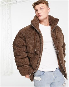 Oversized пуховик на молнии из искусственного меха борг коричневого цвета Barneys originals