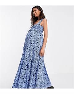 Синее платье с присборенной отделкой и цветочным принтом Maternity Topshop