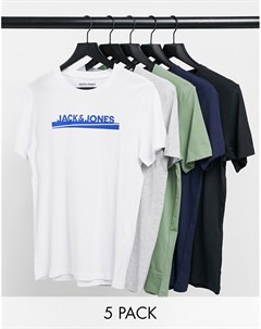 Набор из 5 разноцветных футболок с круглым вырезом Jack & jones