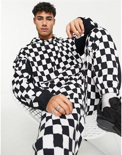 Черно белый oversized худи в шахматную клетку от комплекта Topman