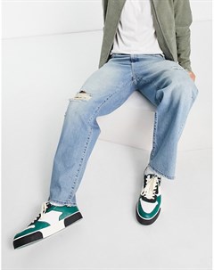 Выбеленные тонированные джинсы свободного кроя со рваной отделкой на коленях Asos design