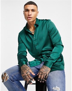 Зеленая атласная рубашка Asos design